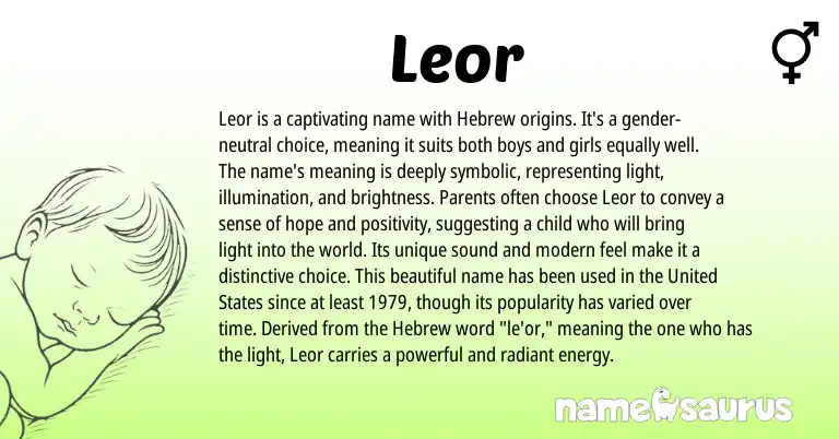Infographic about Leor name meaning, Leor is a name from Hebrew origin(s).