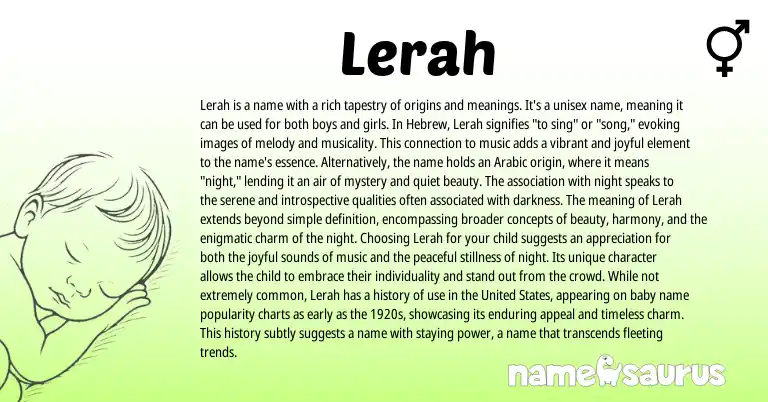 Infographic about Lerah name meaning, Lerah is a name from Hebrew, Arabic origin(s).