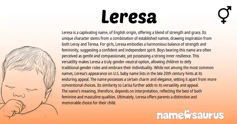 Infographic about Leresa name meaning, Leresa is a name from Other origin(s).