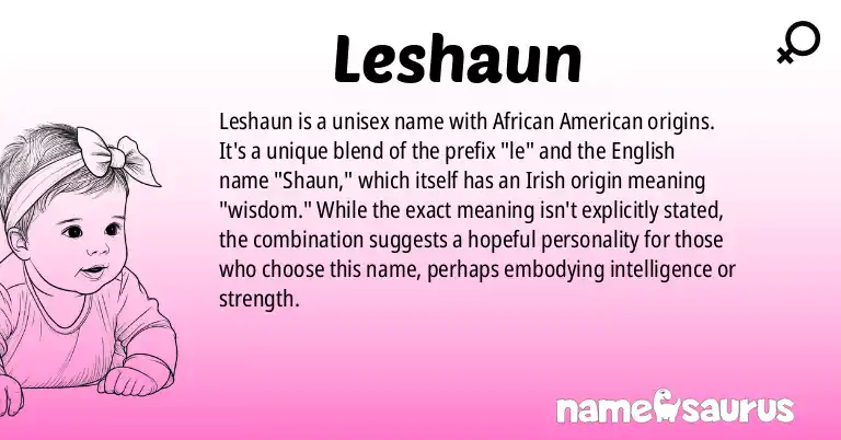 Infographic about Leshaun name meaning, Leshaun is a name from African American origin(s).