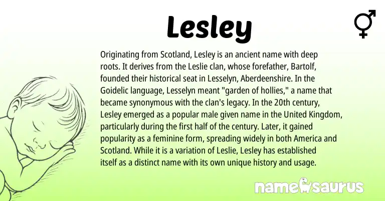 Infographic about Lesley name meaning, Lesley is a name from United Kingdom origin(s).