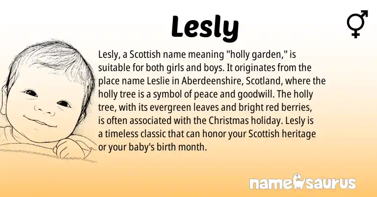 Infographic about Lesly name meaning, Lesly is a name from Scottish origin(s).