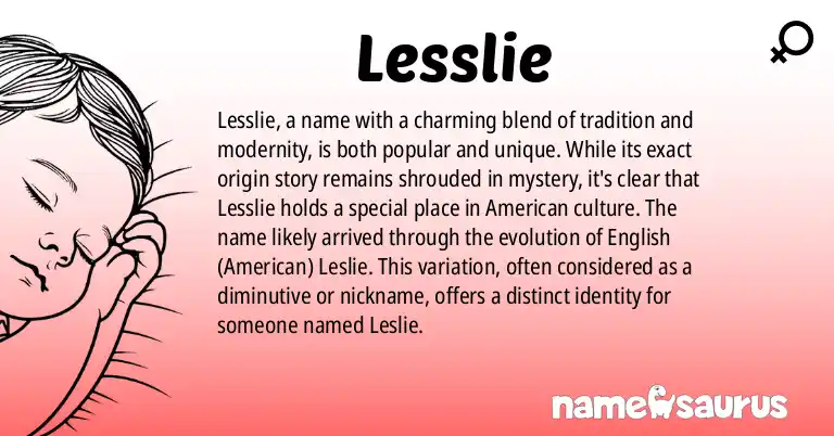 Infographic about Lesslie name meaning, Lesslie is a name from English (American) origin(s).