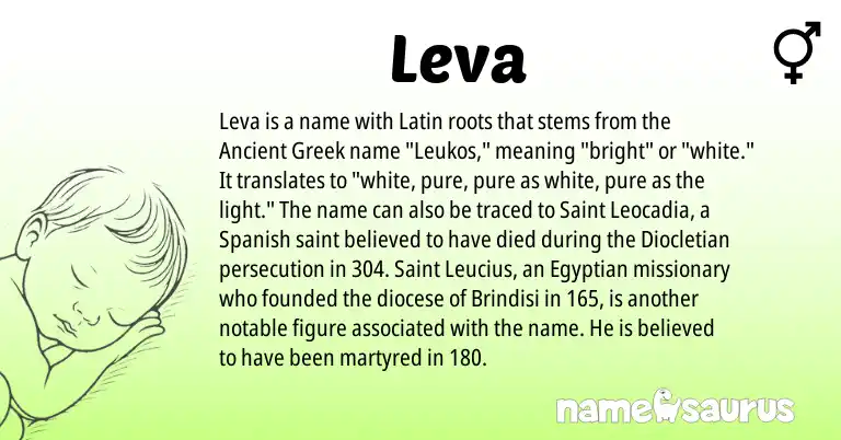 Infographic about Leva name meaning, Leva is a name from Egyptian, Spanish, Ancient Greek, Latin origin(s).