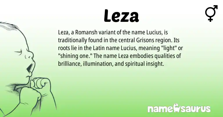 Infographic about Leza name meaning, Leza is a name from Romansh, Latin origin(s).