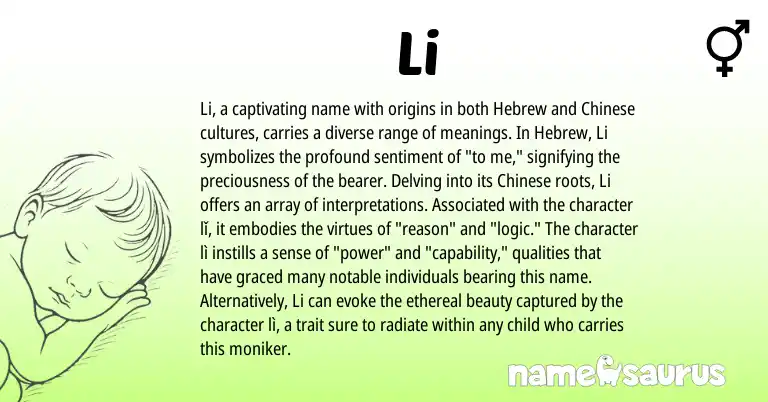Infographic about Li name meaning, Li is a name from Chinese, Hebrew origin(s).