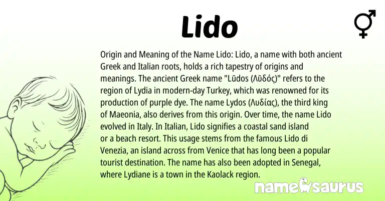Infographic about Lido name meaning, Lido is a name from Italian, Greek origin(s).