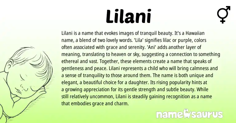 Infographic about Lilani name meaning, Lilani is a name from Hawaiian origin(s).