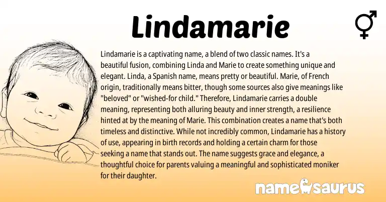Infographic about Lindamarie name meaning, Lindamarie is a name from French, English, Spanish origin(s).