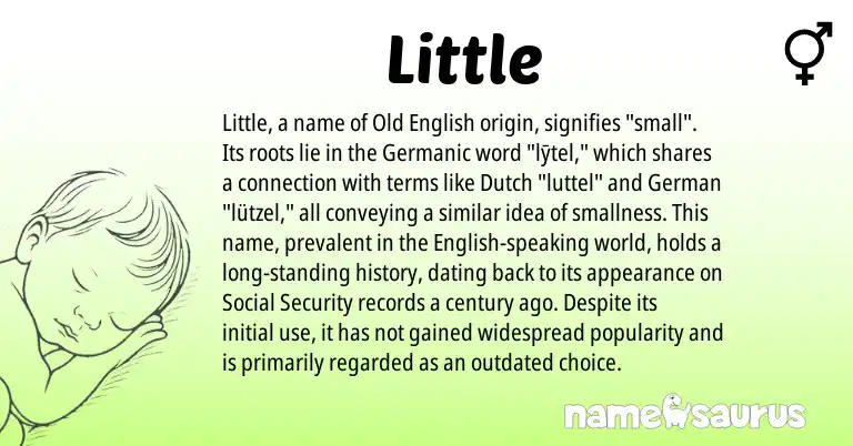 Infographic about Little name meaning, Little is a name from German, English, Germanic, Old English, Dutch origin(s).