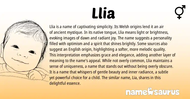 Infographic about Llia name meaning, Llia is a name from Welsh origin(s).
