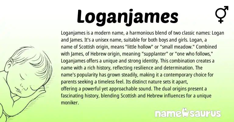 Infographic about Loganjames name meaning, Loganjames is a name from Scottish, Hebrew, English origin(s).