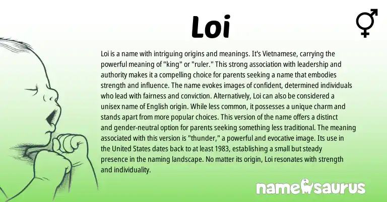 Infographic about Loi name meaning, Loi is a name from Chinese, Vietnamese origin(s).