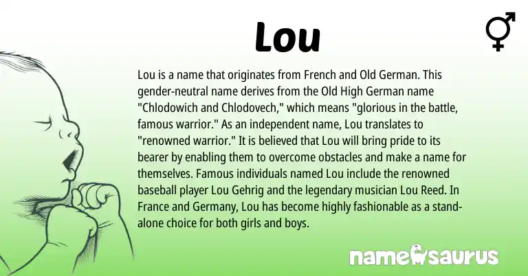 Infographic about Lou name meaning, Lou is a name from Old German, Old High German, French origin(s).