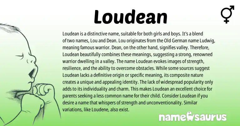Infographic about Loudean name meaning, Loudean is a name from Germanic, American origin(s).