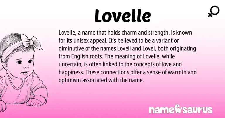 Infographic about Lovelle name meaning, Lovelle is a name from English origin(s).