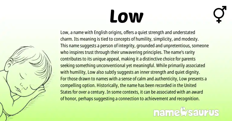 Infographic about Low name meaning, Low is a name from English origin(s).