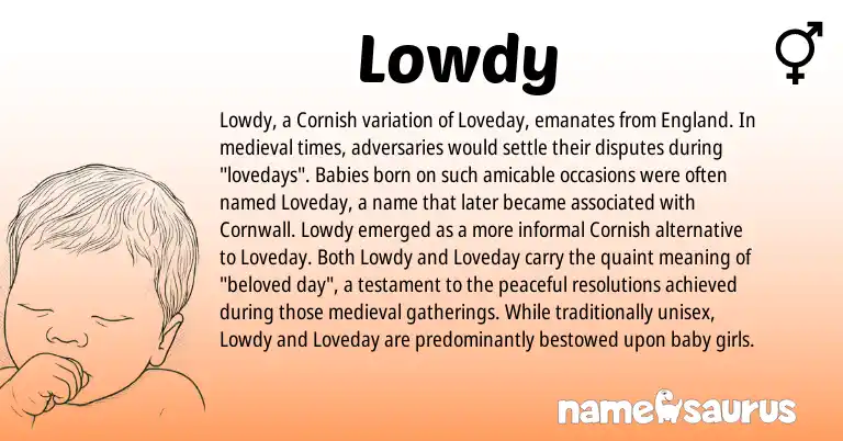 Infographic about Lowdy name meaning, Lowdy is a name from Cornish, England origin(s).