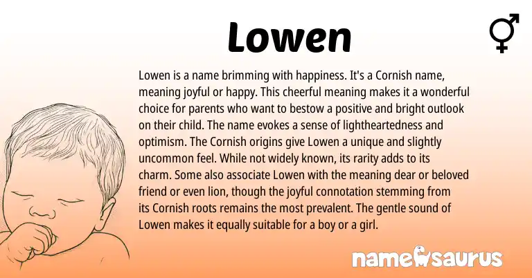 Infographic about Lowen name meaning, Lowen is a name from Cornish origin(s).