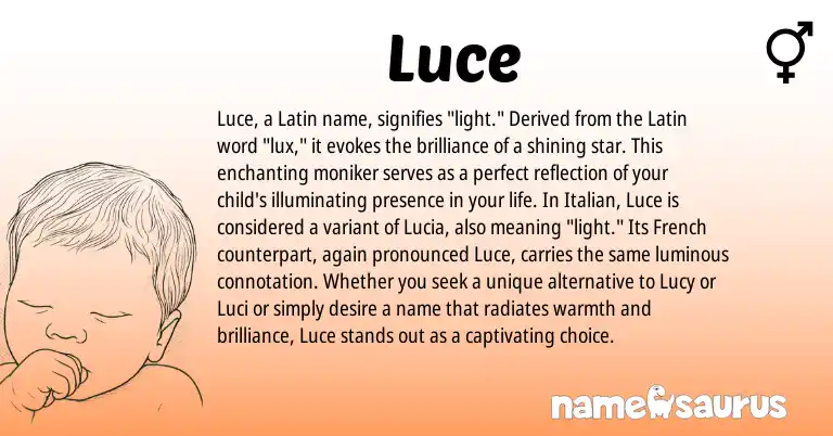 Infographic about Luce name meaning, Luce is a name from French, Latin, Italian origin(s).