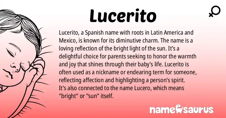 Infographic about Lucerito name meaning, Lucerito is a name from Spanish, Spanish (Latin American), Spanish (Mexican), Filipino origin(s).