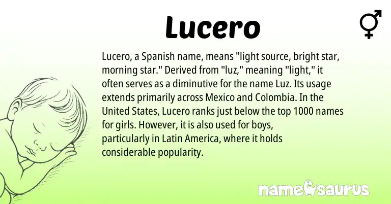 Infographic about Lucero name meaning, Lucero is a name from Spanish, Latin, United States origin(s).