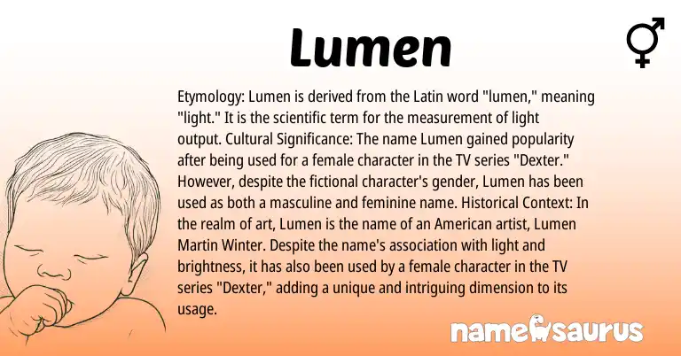 Infographic about Lumen name meaning, Lumen is a name from Latin, American origin(s).