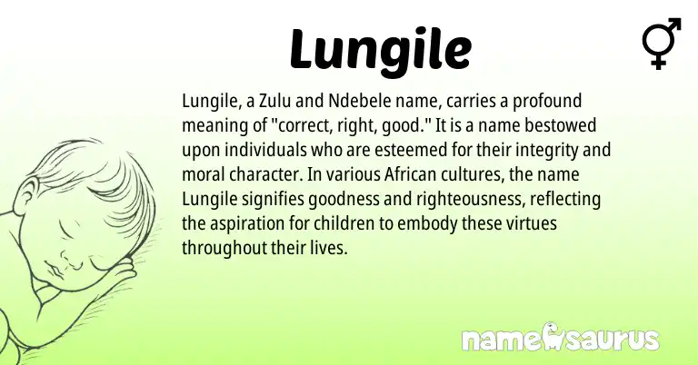 Infographic about Lungile name meaning, Lungile is a name from Zulu, Ndebele, African origin(s).