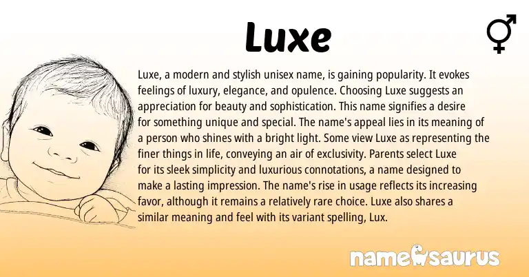 Infographic about Luxe name meaning, Luxe is a name from Latin, French origin(s).