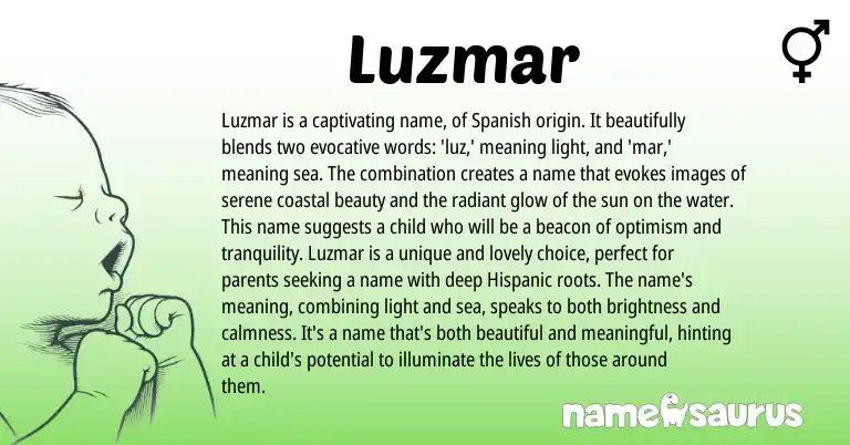 Infographic about Luzmar name meaning, Luzmar is a name from Spanish origin(s).