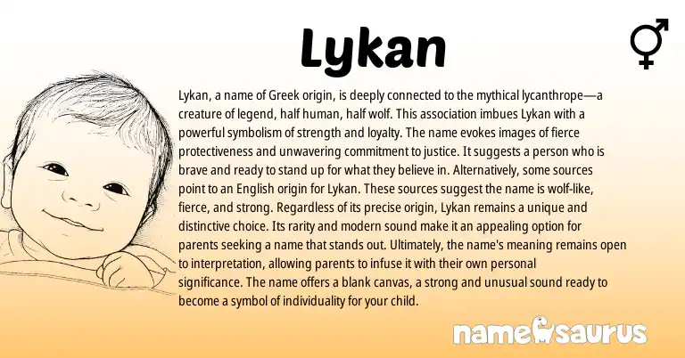 Infographic about Lykan name meaning, Lykan is a name from Arabic, Greek origin(s).