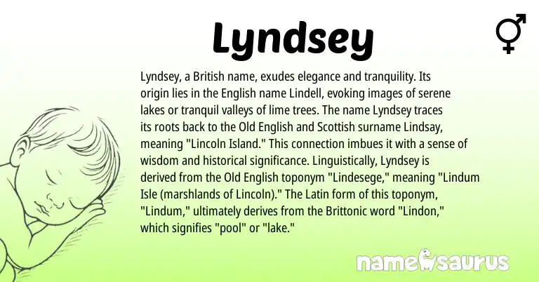 Infographic about Lyndsey name meaning, Lyndsey is a name from British, English, Latin, Old English, Scottish origin(s).