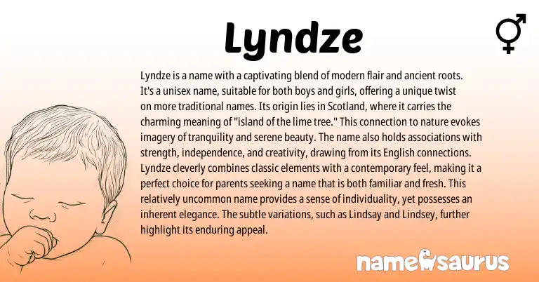 Infographic about Lyndze name meaning, Lyndze is a name from Scottish, English origin(s).