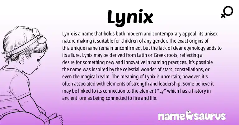 Infographic about Lynix name meaning, Lynix is a name from N/A origin(s).
