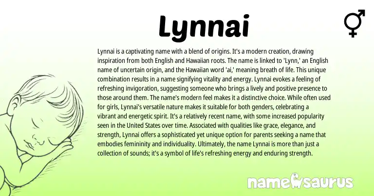Infographic about Lynnai name meaning, Lynnai is a name from English, Hawaiian origin(s).