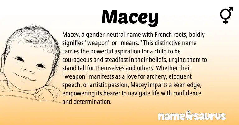 Infographic about Macey name meaning, Macey is a name from French origin(s).