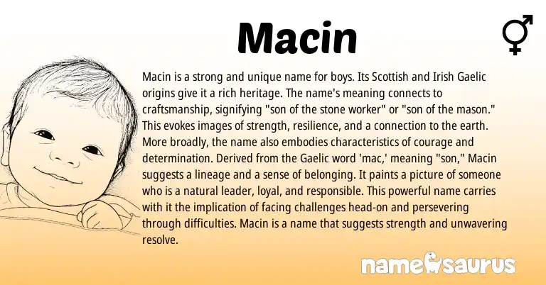 Infographic about Macin name meaning, Macin is a name from Scottish, Gaelic origin(s).