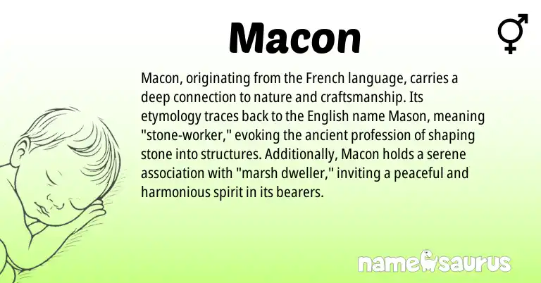 Infographic about Macon name meaning, Macon is a name from English, French origin(s).