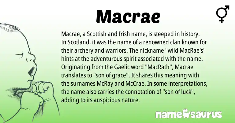 Infographic about Macrae name meaning, Macrae is a name from Irish, Gaelic, Scottish origin(s).