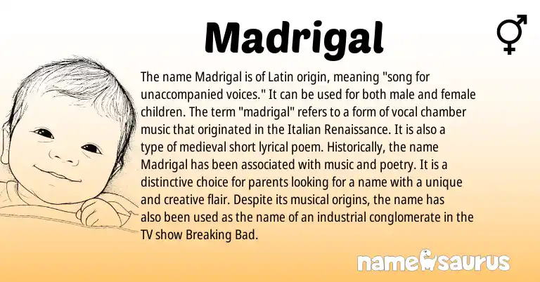 Infographic about Madrigal name meaning, Madrigal is a name from Latin, Italian origin(s).
