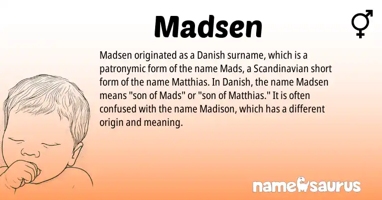 Infographic about Madsen name meaning, Madsen is a name from Scandinavian, Danish origin(s).