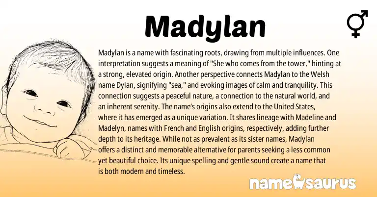 Infographic about Madylan name meaning, Madylan is a name from Hebrew, Welsh, English origin(s).