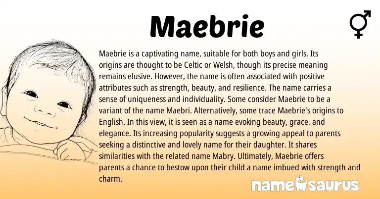 Infographic about Maebrie name meaning, Maebrie is a name from Welsh, English, Celtic origin(s).