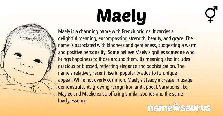 Infographic about Maely name meaning, Maely is a name from Irish, French origin(s).