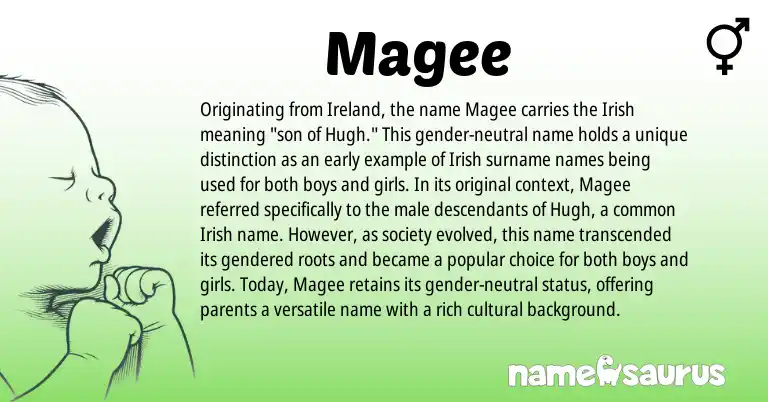 Infographic about Magee name meaning, Magee is a name from Irish, Ireland origin(s).