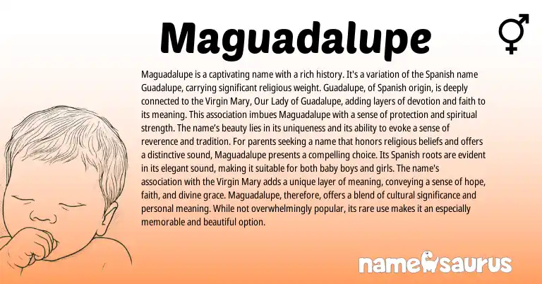 Infographic about Maguadalupe name meaning, Maguadalupe is a name from Spanish origin(s).