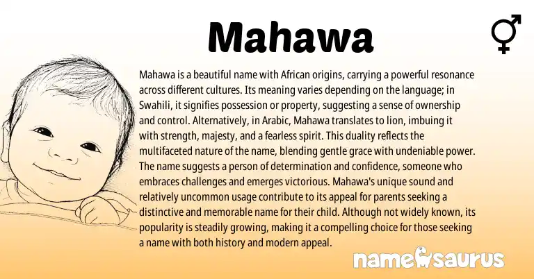 Infographic about Mahawa name meaning, Mahawa is a name from Swahili, African, Arabic origin(s).