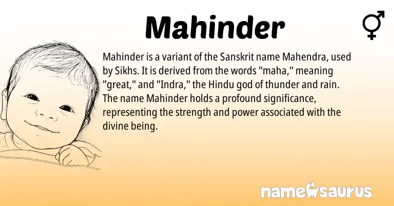 Infographic about Mahinder name meaning, Mahinder is a name from Sanskrit, Hindu origin(s).