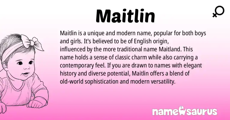 Infographic about Maitlin name meaning, Maitlin is a name from English origin(s).