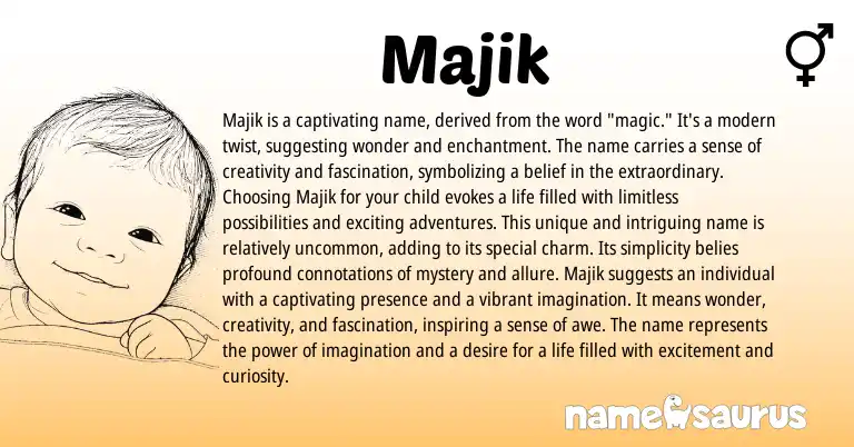 Infographic about Majik name meaning, Majik is a name from English origin(s).